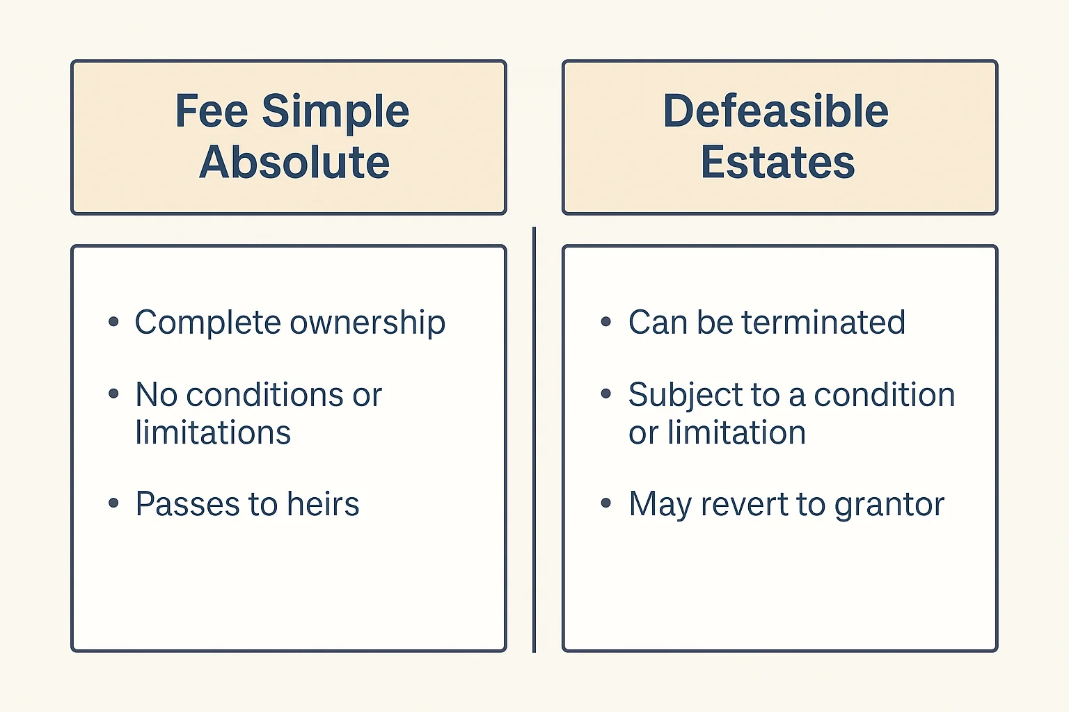 Fee simple absolute vs defeasible estates diagram