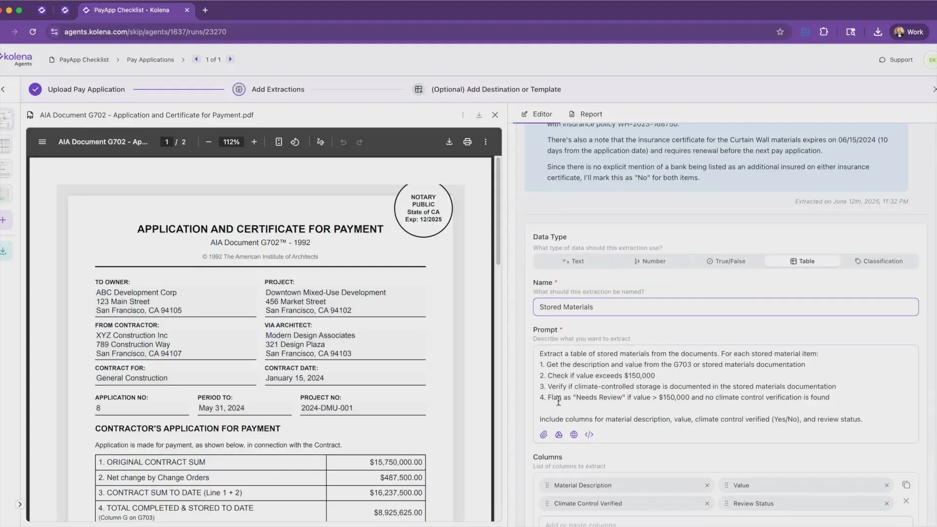Construction Payment Application Reports with AI