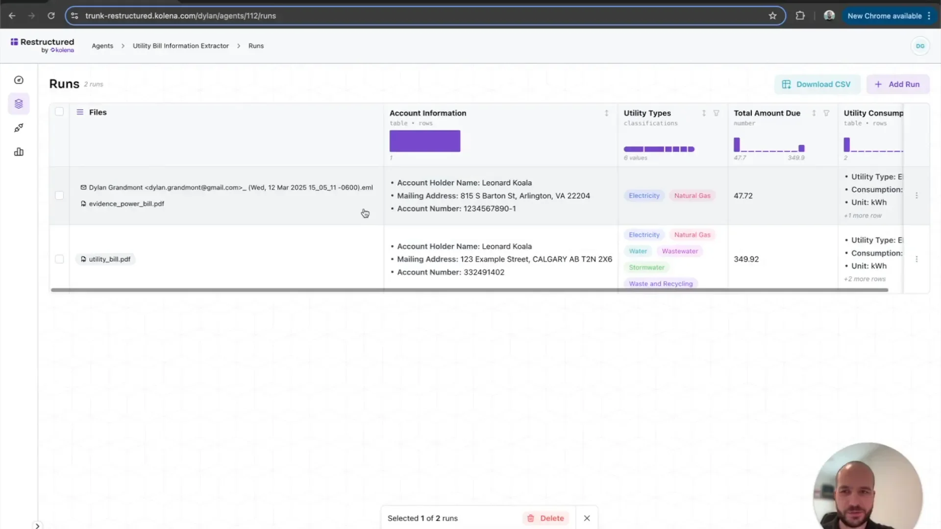 Processing utility bills via email