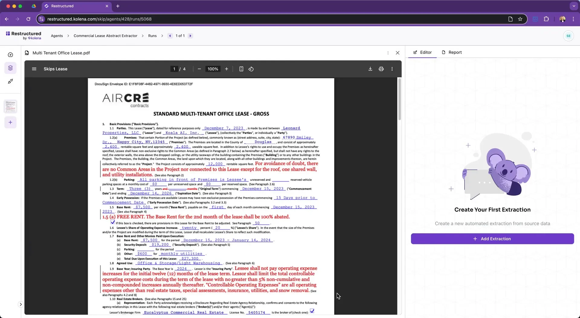Uploading a multi-tenant office lease PDF