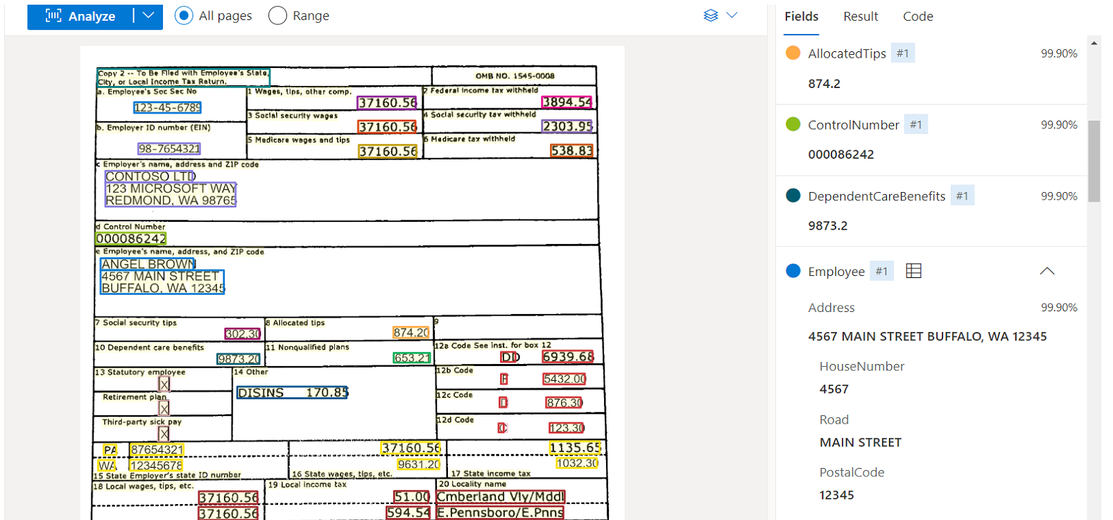 Azure AI Document Intelligence screenshot